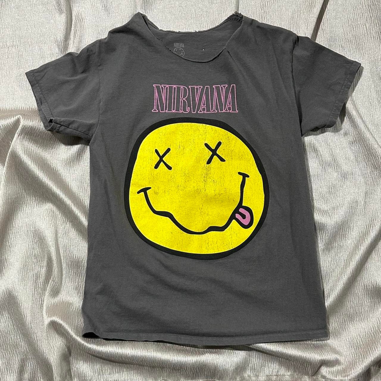 Grey Nirvana Band Tee Smiley Face Tshirt Size Medium